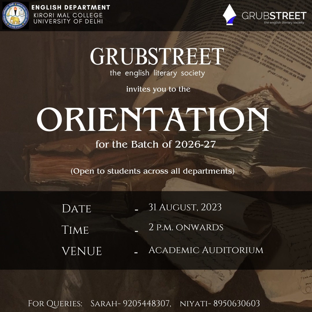 Grubstreet, the Literary Society - Orientation Session